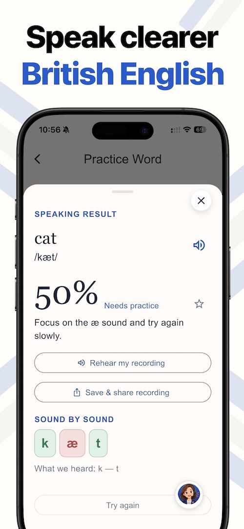 Speaking result with sound by sound feedback