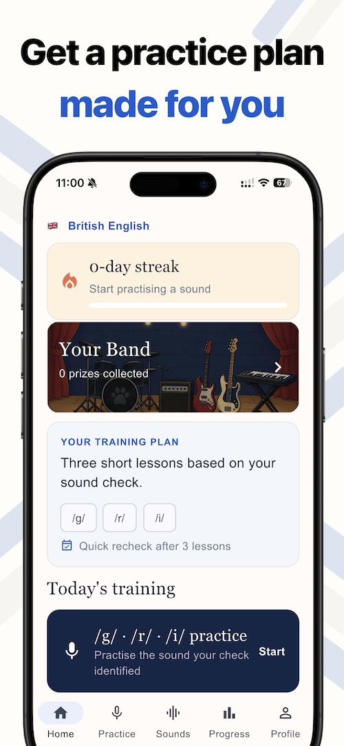 English IPA personalized training plan screen