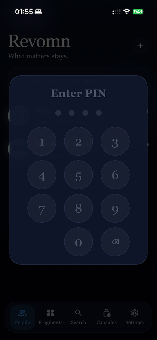 PIN entry in Revomn