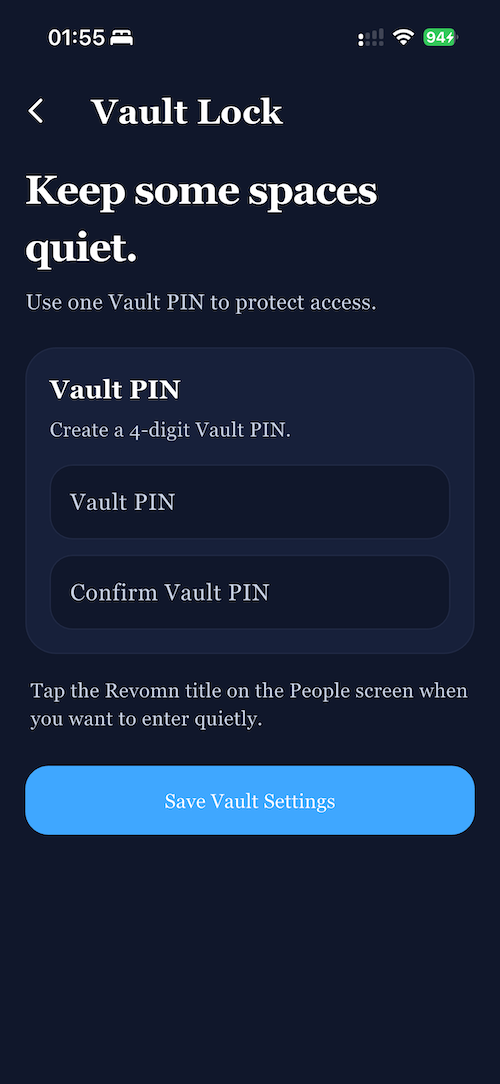 Vault lock setup in Revomn