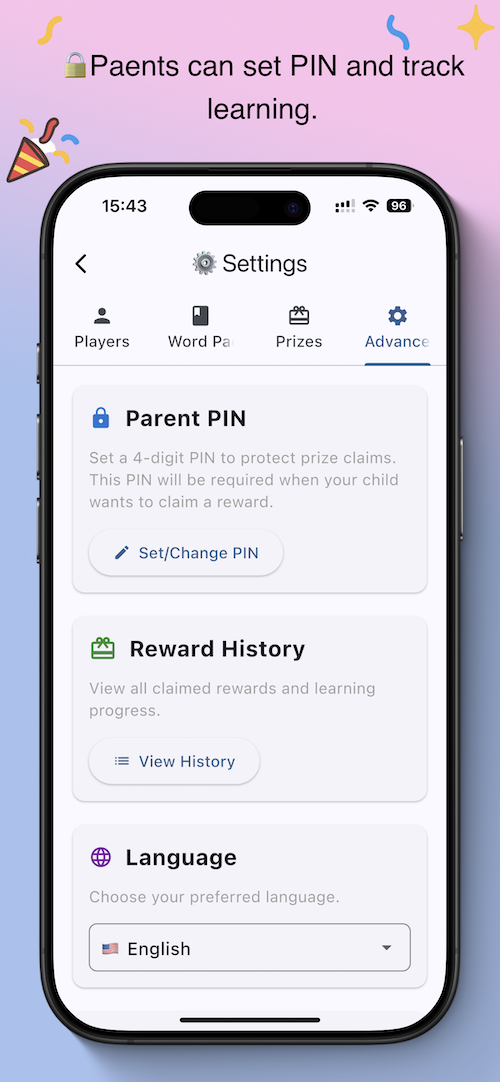 Wordy Pop PIN Setup