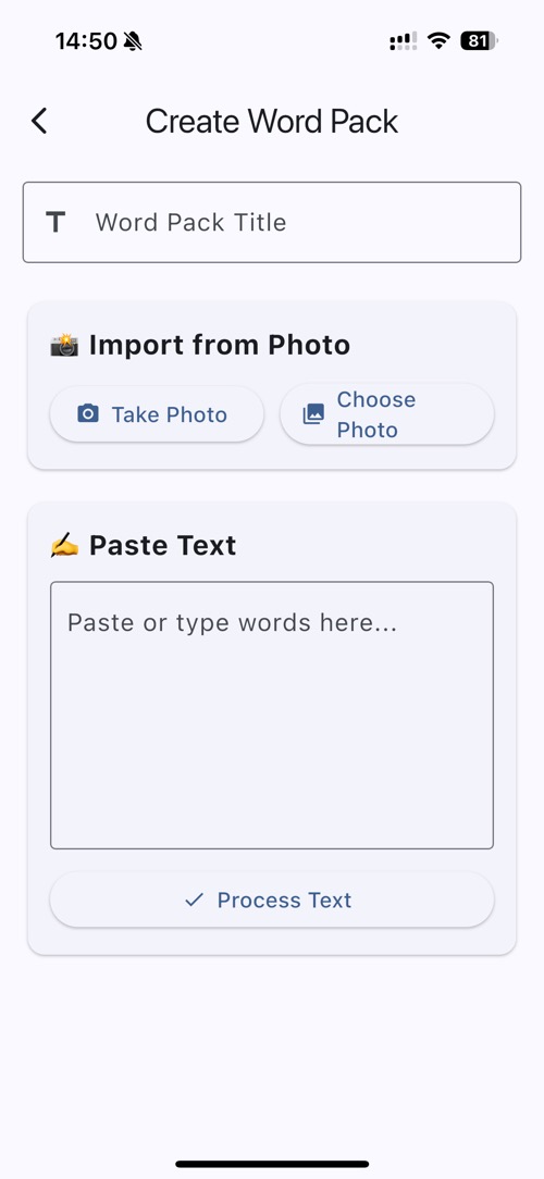 Word Pack Creation Tab