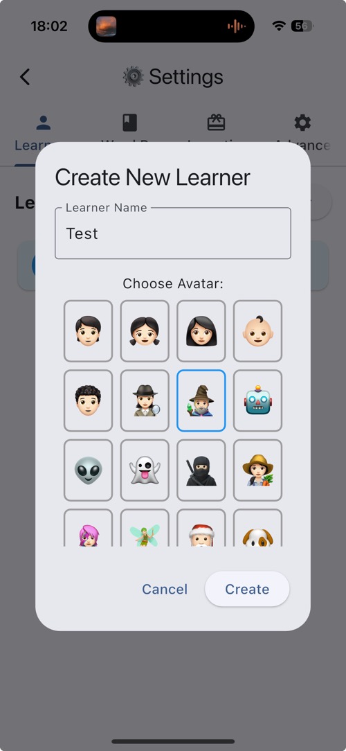 Learner Creation Dialog